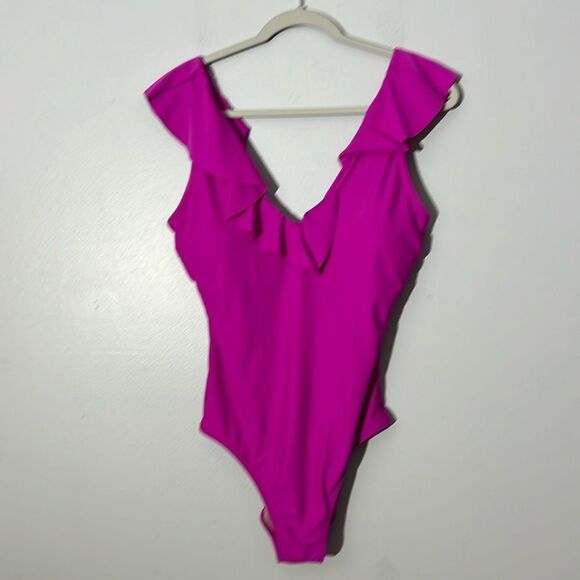 Old Navy Fushia Ruffled One-Piece Swimsuit Women's size L - Picture 2 of 7